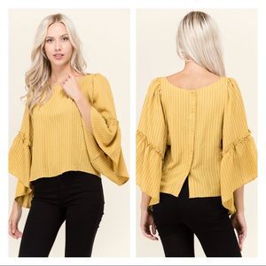 Wide ruffle sleeves striped blouse